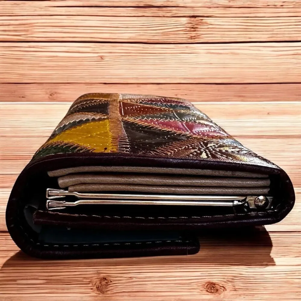 Chaos Patchwork Bohemian Leather Wallet Credit Card Coin Holder Multi Slot
